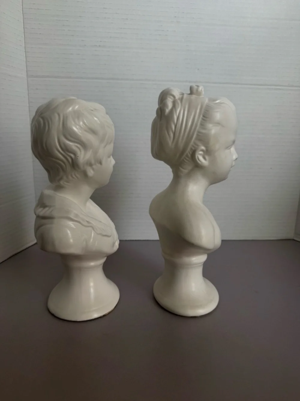 Vintage Ceramic Bust Sculpture Pair - Boy and Girl - Picture 6 of 11